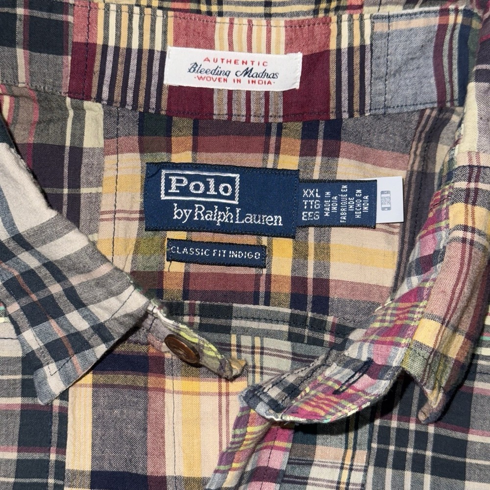 NEW Polo Ralph Lauren Bleeding Madras Patchwork Short Sleeve Work Shirt Mens 2XL - Picture 4 of 6